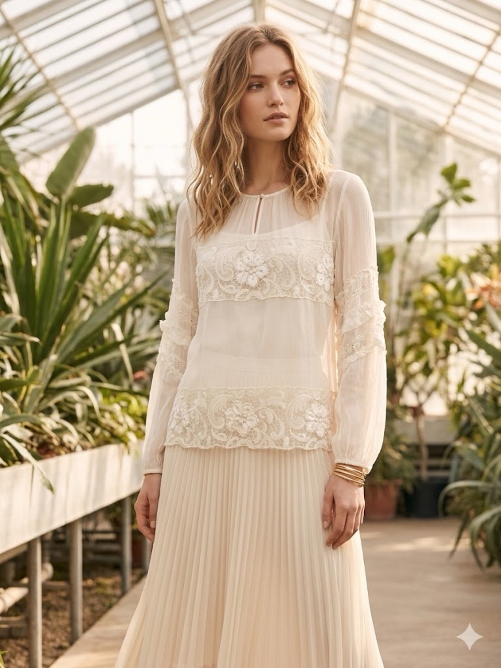 Elie Tahari White Sheer Silk Lace Floral Embroidered Beaded Boho Peasant Blouse
